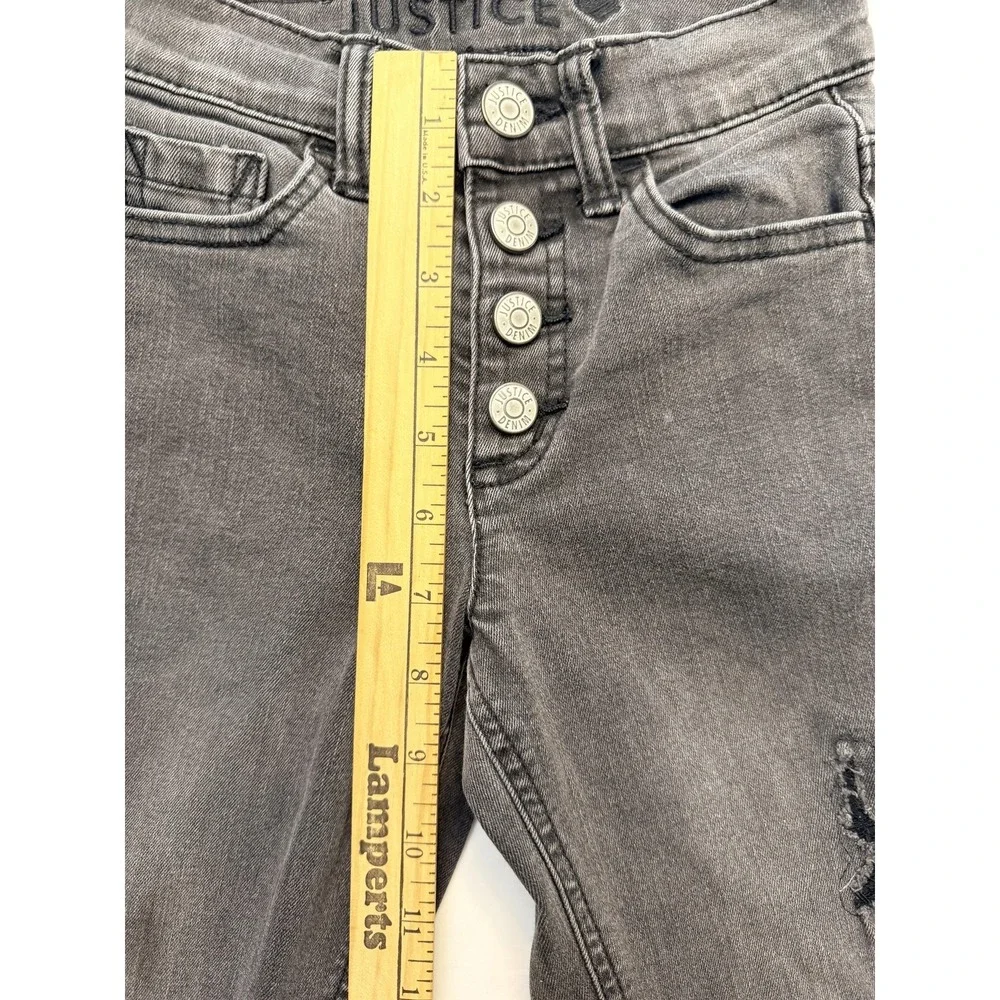 Justice‎ Jeans Girls 10 Slim Gray Skinny Distressed Button Fly Raw Hem Stretch